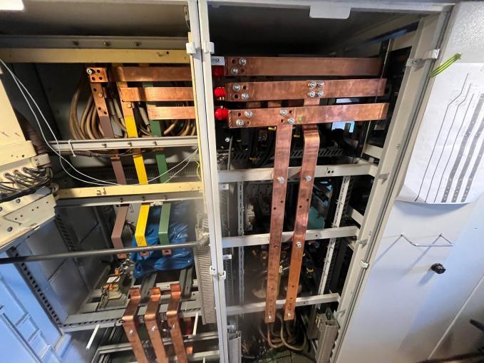 Copper busbar installation inside a marine switchboard