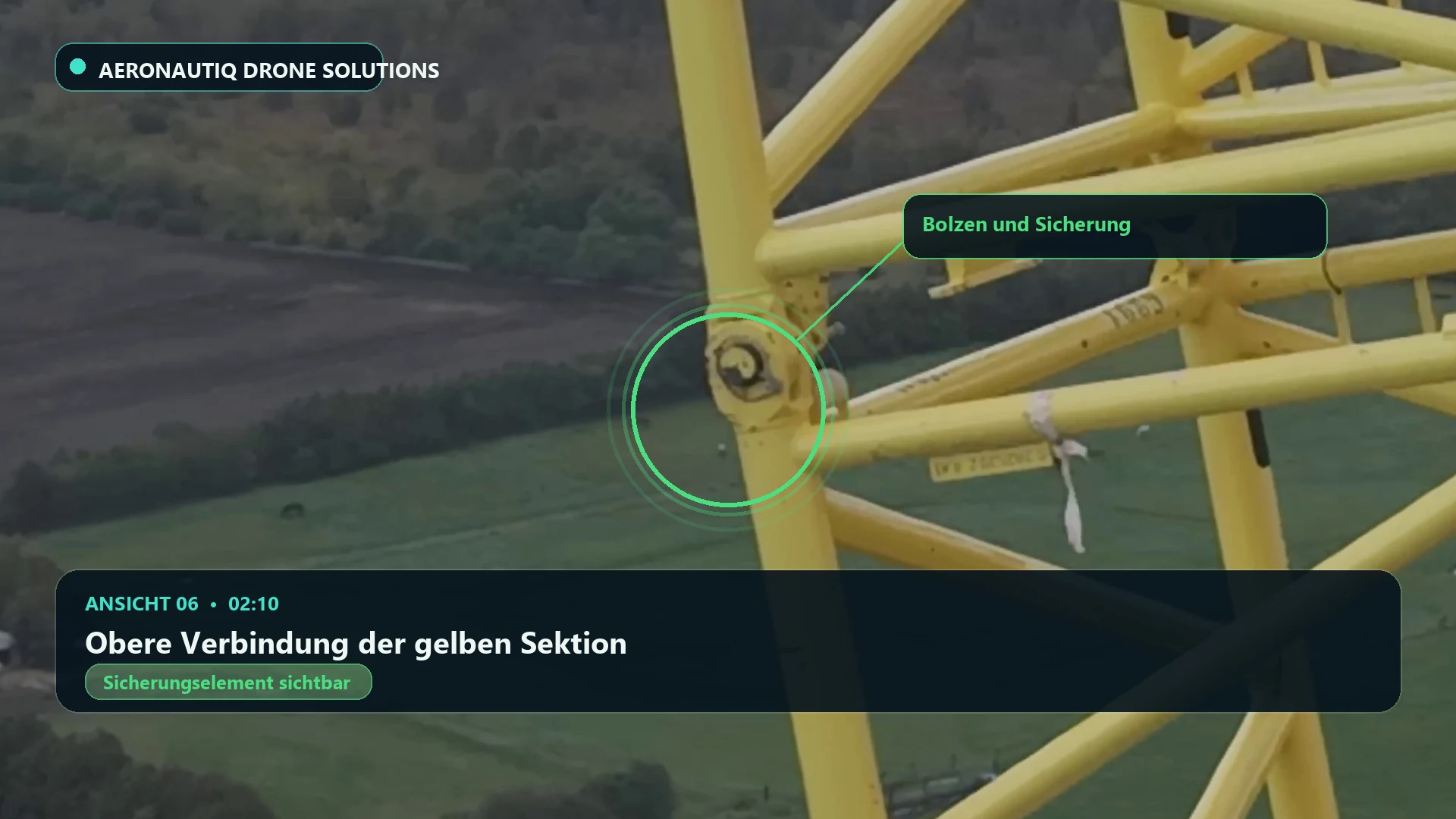 Obere Verbindung der gelben Sektion. Markiertes Bolzenende bei 02:10.
