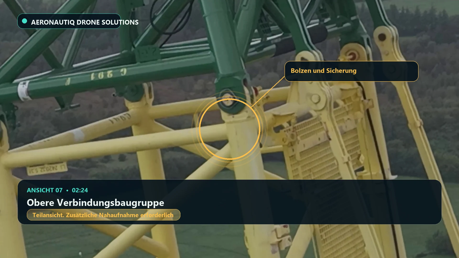 Obere Verbindungsbaugruppe. Markiertes Bolzenende bei 02:24.