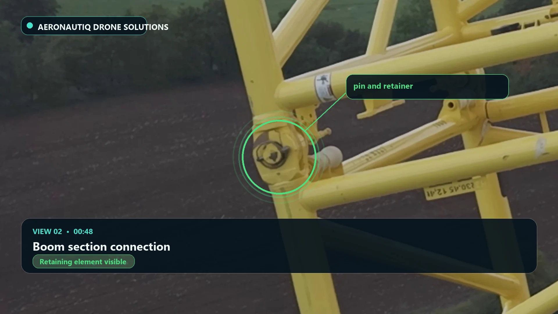 Boom section connection. Highlighted pin end at 00:48.