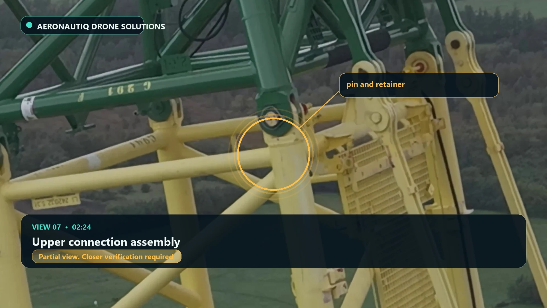 Upper connection assembly. Highlighted pin end at 02:24.