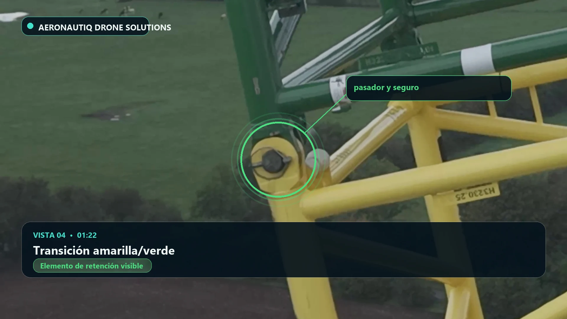 Transición entre las secciones amarilla y verde. Extremo del pasador destacado en 01:22.