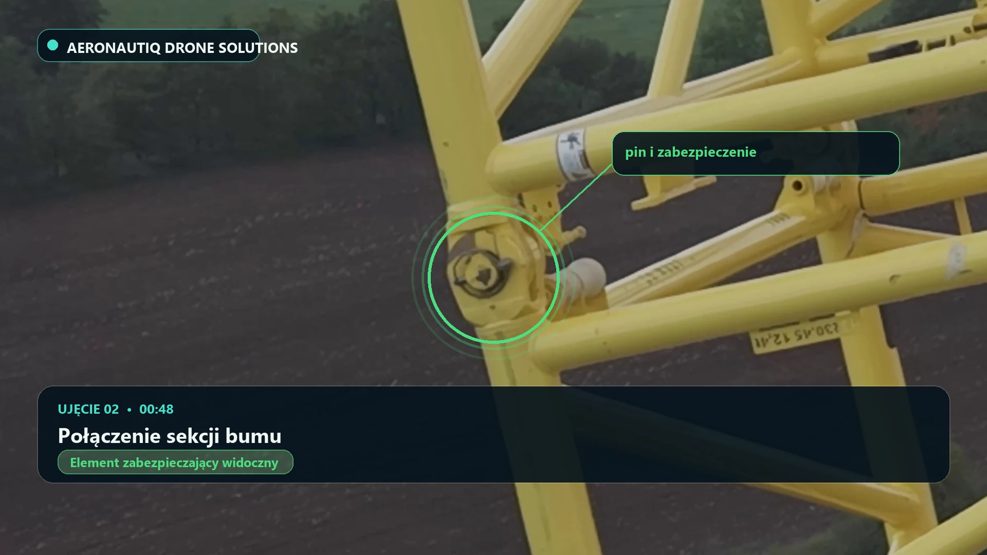 Połączenie sekcji bumu. Zaznaczone zakończenie pinu, czas 00:48.
