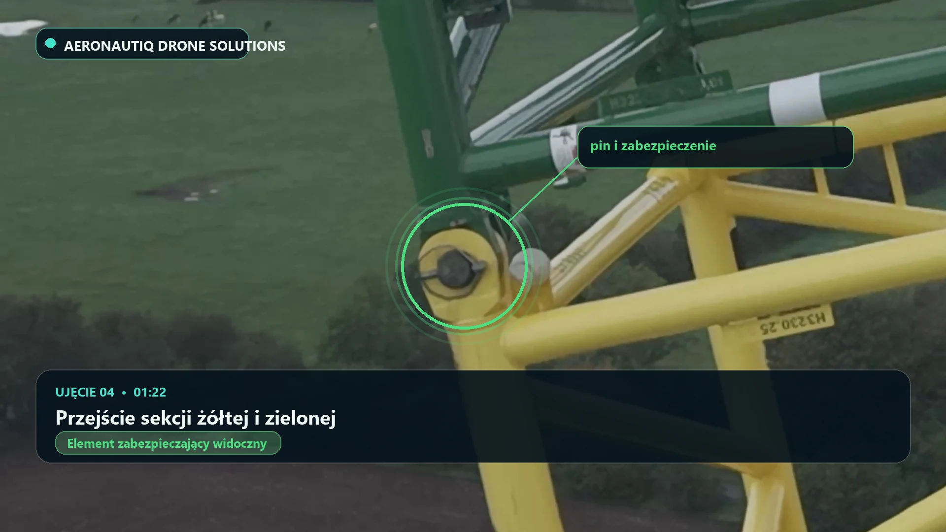 Przejście sekcji żółtej i zielonej. Zaznaczone zakończenie pinu, czas 01:22.