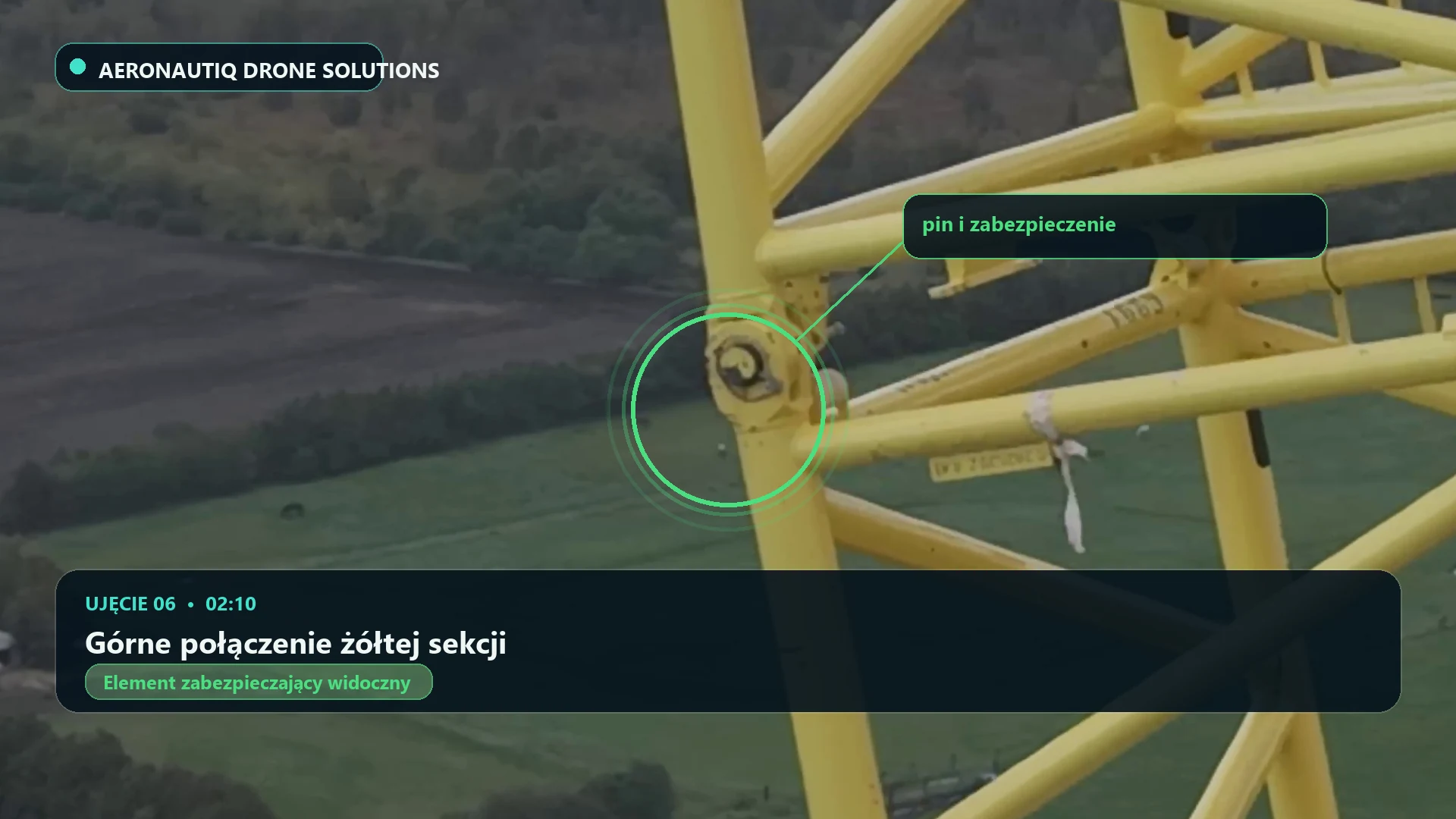 Górne połączenie żółtej sekcji. Zaznaczone zakończenie pinu, czas 02:10.