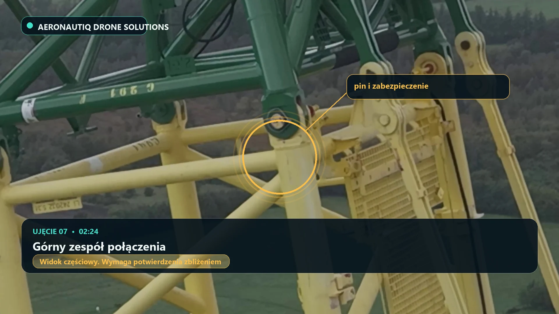 Górny zespół połączenia. Zaznaczone zakończenie pinu, czas 02:24.