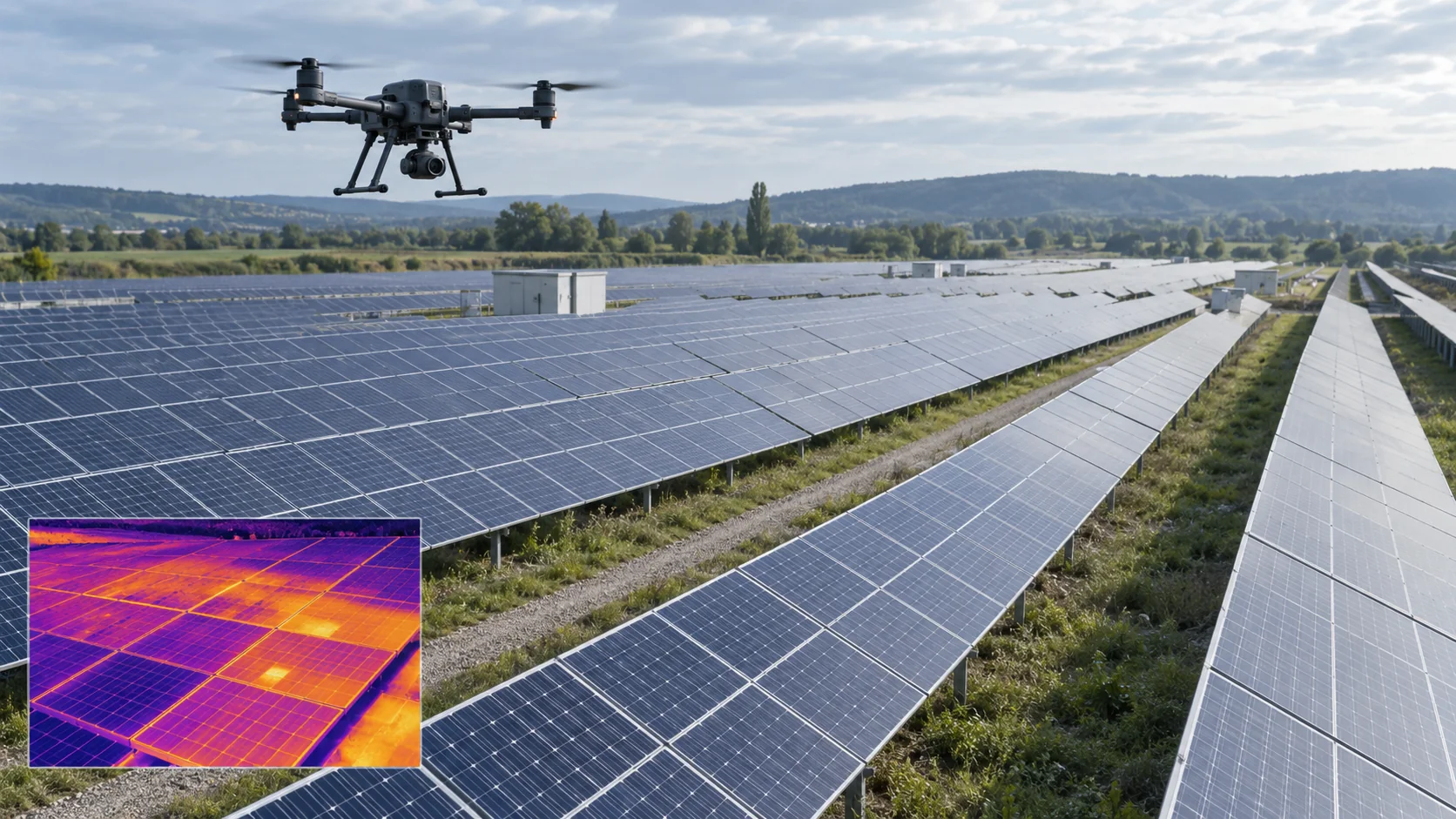 Demonstration RGB and thermal drone inspection of a solar farm